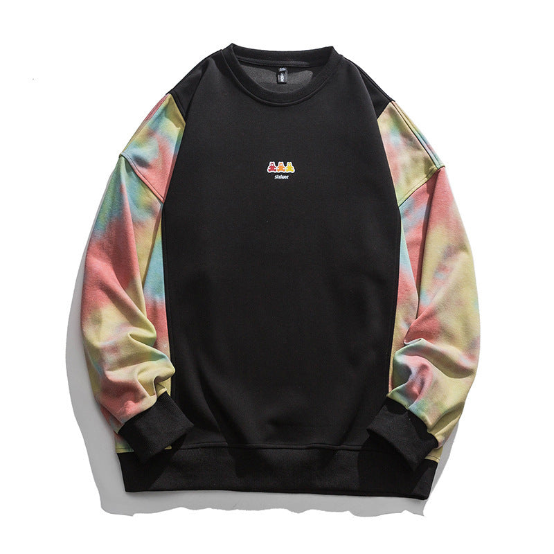 Rainbow Gradient Print Stitching Crewneck Hoodie Youth Large Size Sweatshirt Men Cheap store