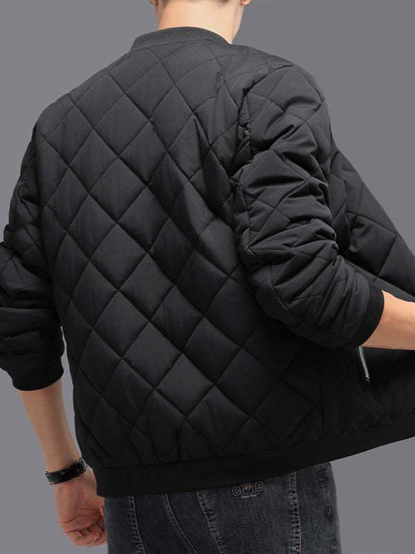 Fashion Rhombic-sewing Design Cotton Coat Winter Warm Thickened Baseball Jacket Casual Solid Color Outwear Clothing For Men My Store