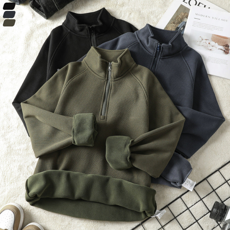 Fashion Stand-collar Fleece Sweatshirt Winter Warm Long Sleeve Top Men's Clothing My Store