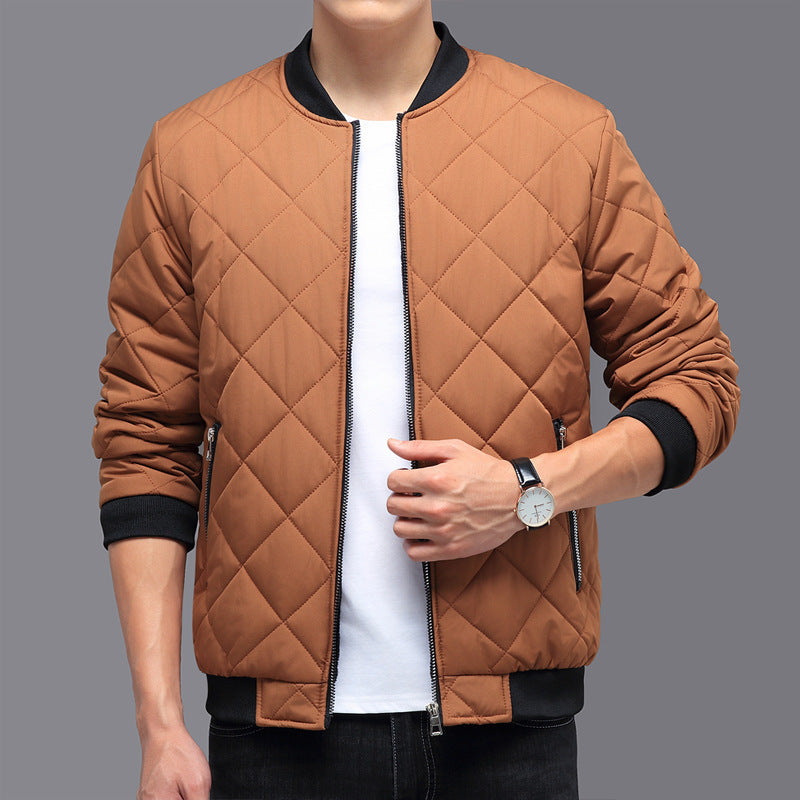 Fashion Rhombic-sewing Design Cotton Coat Winter Warm Thickened Baseball Jacket Casual Solid Color Outwear Clothing For Men My Store