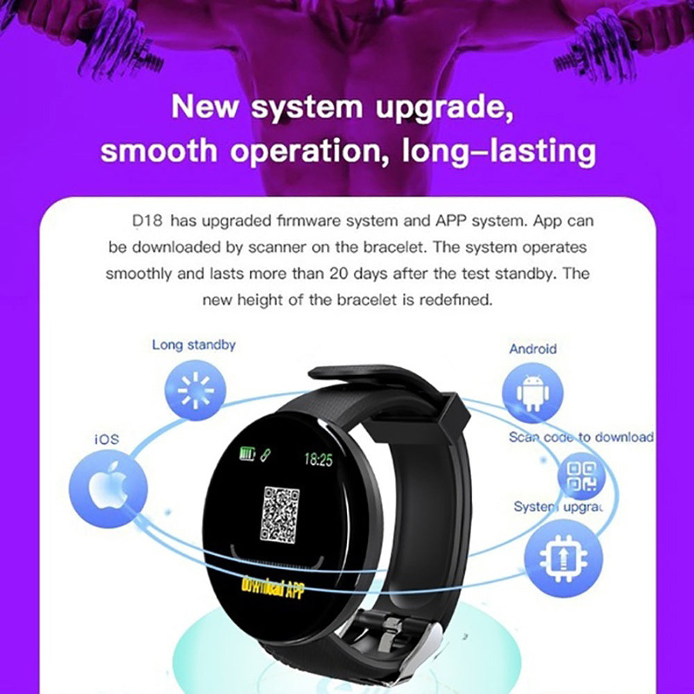 D18 Bluetooth Smart Watch, Men Women Blood Pressure Heart Rate Monitor Smart Watch, Pedometer Sport Tracker Smart Band For Android IOS My Store